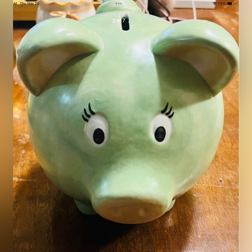 Wheat-Straw Piggy Bank in Light Green -
